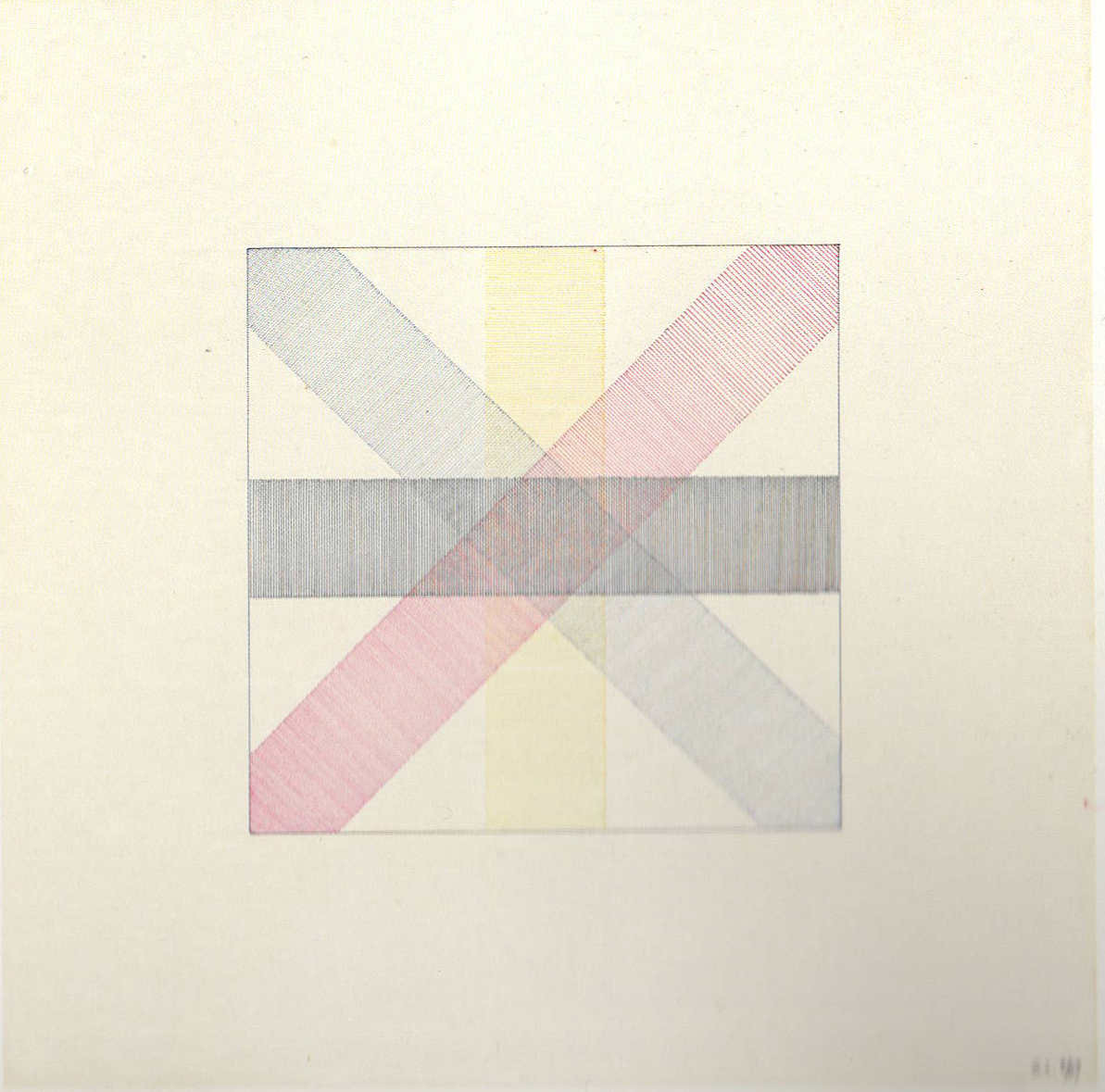 Bands of lines in four colors in four directions (Plan for Virginia's Office), 1969.