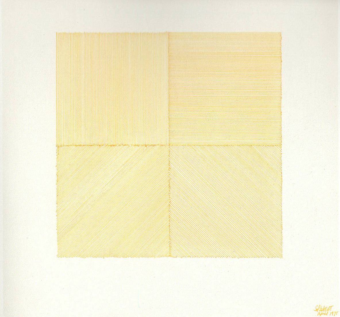 Lines in four directions, each in a quarter of a square, 1971.