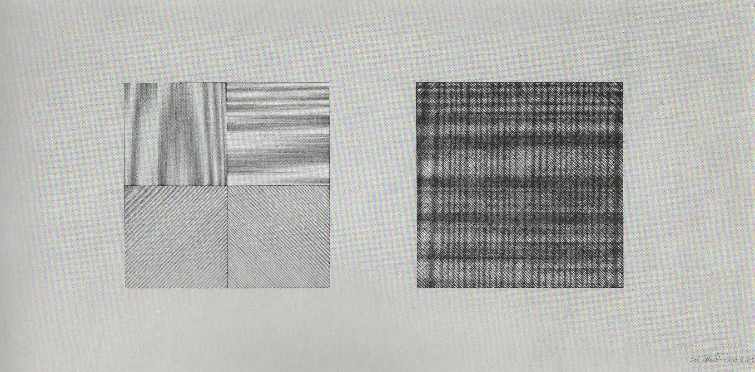 Lines in four directions superimposed progressively (1, 2, 3, 4), 1969.